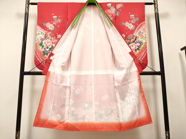 平和屋着物[]七五三　女の子　７歳　祝着　四つ身　花鞠文　暈し染め　金彩　DABH5121ea