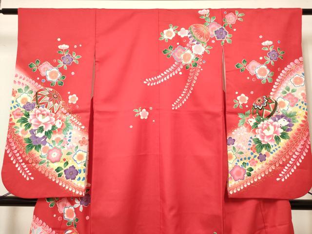 平和屋着物[]七五三　女の子　７歳　祝着　四つ身　花鞠文　暈し染め　金彩　DABH5121ea