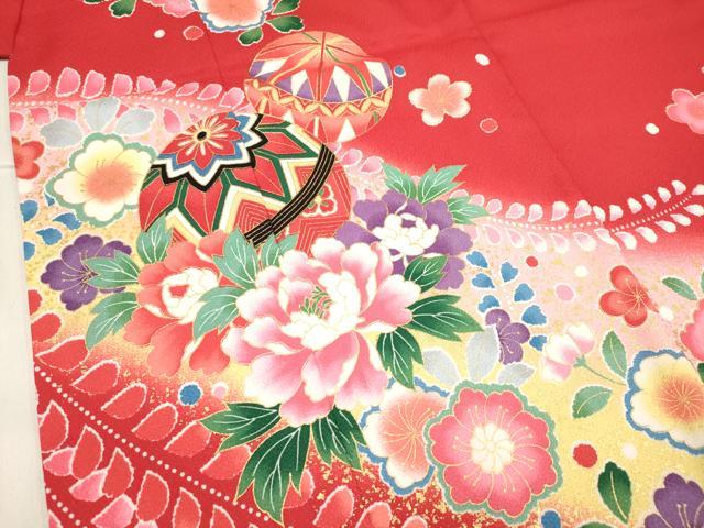 平和屋着物[]七五三　女の子　７歳　祝着　四つ身　花鞠文　暈し染め　金彩　DABH5121ea