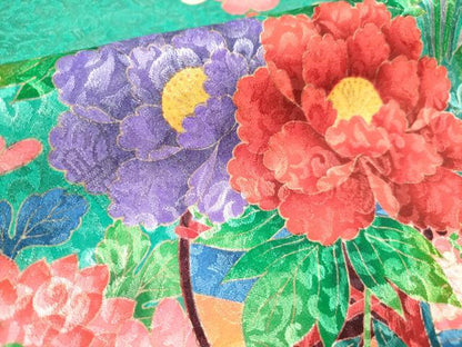 平和屋着物[]七五三　女の子　７歳　祝着　四つ身　鼓花松文　枝垂れ桜　暈し染め　金彩　洗える着物　DABH5123ea