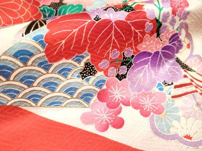 平和屋着物[]七五三　女の子　３歳　祝着　三つ身　扇面花蝶文　金彩　逸品　DABH5125ea