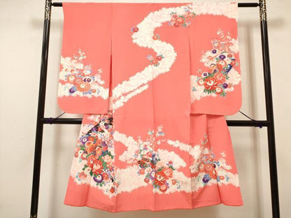 平和屋着物[]七五三　女の子　７歳　祝着　四つ身　駒刺繍　渡橋鴛鴦花文　金彩　DABH5126ea