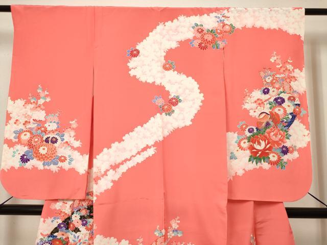 平和屋着物[]七五三　女の子　７歳　祝着　四つ身　駒刺繍　渡橋鴛鴦花文　金彩　DABH5126ea