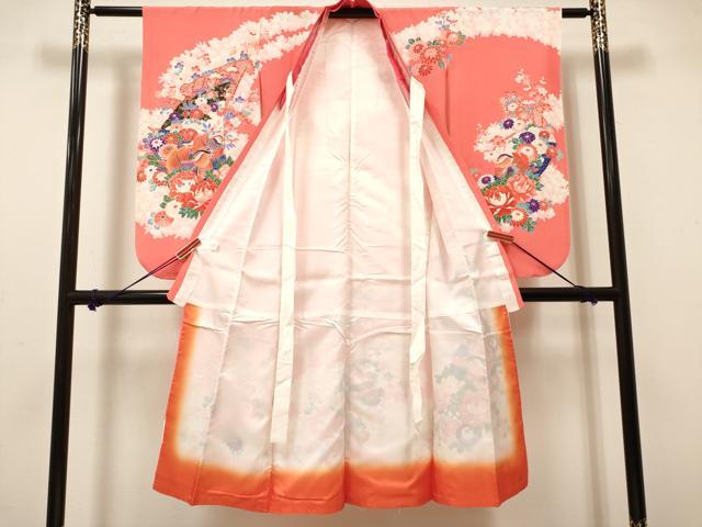 平和屋着物[]七五三　女の子　７歳　祝着　四つ身　駒刺繍　渡橋鴛鴦花文　金彩　DABH5126ea
