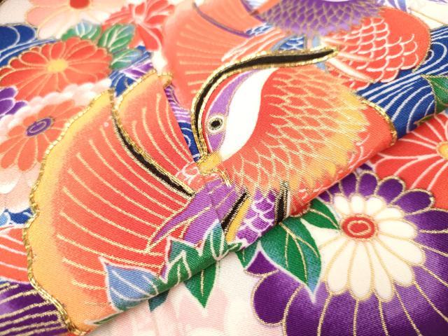 平和屋着物[]七五三　女の子　７歳　祝着　四つ身　駒刺繍　渡橋鴛鴦花文　金彩　DABH5126ea