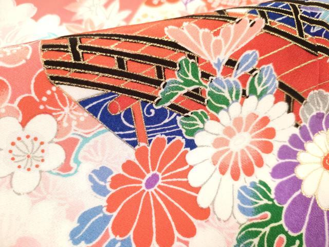 平和屋着物[]七五三　女の子　７歳　祝着　四つ身　駒刺繍　渡橋鴛鴦花文　金彩　DABH5126ea