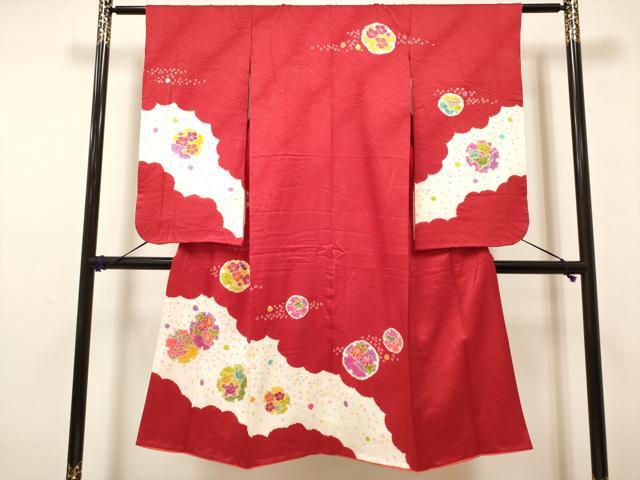 平和屋着物[]七五三　女の子　７歳　祝着　四つ身　絞り　雪輪花文　金彩　逸品　DABH5128ea