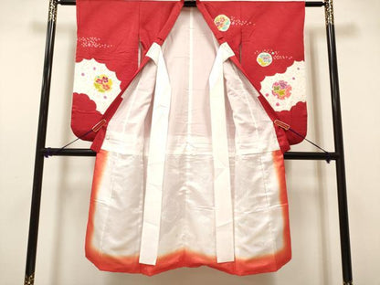 平和屋着物[]七五三　女の子　７歳　祝着　四つ身　絞り　雪輪花文　金彩　逸品　DABH5128ea
