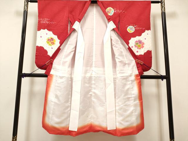 平和屋着物[]七五三　女の子　７歳　祝着　四つ身　絞り　雪輪花文　金彩　逸品　DABH5128ea