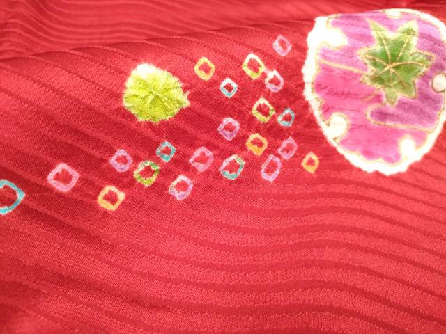 平和屋着物[]七五三　女の子　７歳　祝着　四つ身　絞り　雪輪花文　金彩　逸品　DABH5128ea