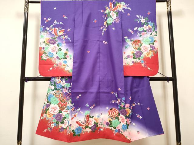 平和屋着物[]七五三　女の子　７歳　祝着　四つ身　花蝶鞠文　暈し染め　金彩　DABH5129ea