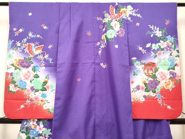 平和屋着物[]七五三　女の子　７歳　祝着　四つ身　花蝶鞠文　暈し染め　金彩　DABH5129ea