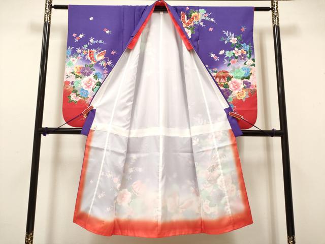 平和屋着物[]七五三　女の子　７歳　祝着　四つ身　花蝶鞠文　暈し染め　金彩　DABH5129ea