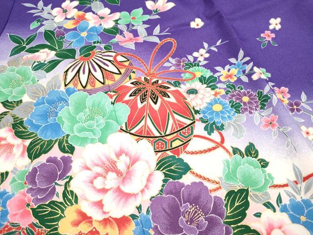 平和屋着物[]七五三　女の子　７歳　祝着　四つ身　花蝶鞠文　暈し染め　金彩　DABH5129ea