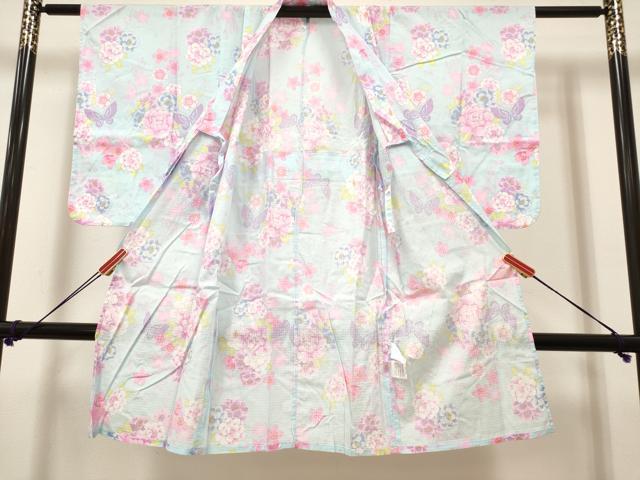 平和屋着物＊夏物　綿紅梅　浴衣　女の子　子供　花蝶文　綿　逸品　DABH5130ea