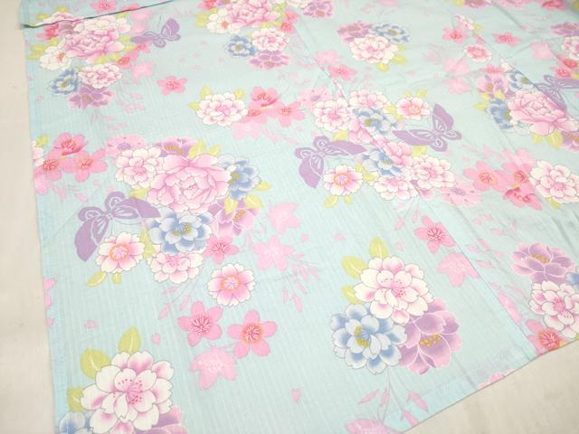 平和屋着物＊夏物　綿紅梅　浴衣　女の子　子供　花蝶文　綿　逸品　DABH5130ea