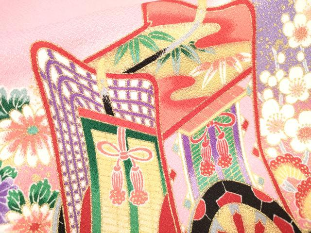 平和屋着物[]七五三　女の子　７歳　祝着　四つ身　御所車花蝶文　暈し染め　金彩　DABH5131ea