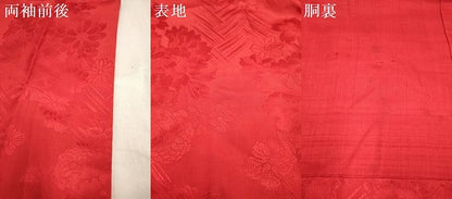 平和屋着物[]長襦袢　女の子　子供　袷　花丸地紋　猩々緋色　半衿刺繍　逸品　DABH5135ea