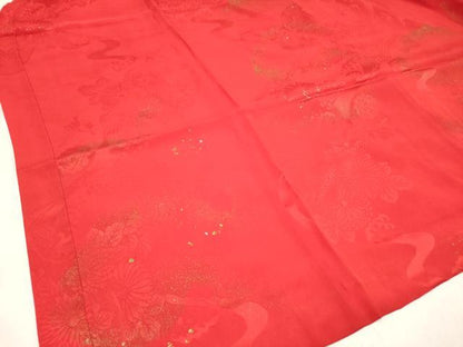 平和屋着物[]長襦袢　女の子　子供　袷　飛鶴　立波花地紋　猩々緋色　金彩　半衿刺繍　逸品　DABH5136ea