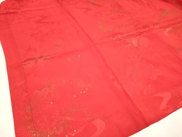 平和屋着物[]長襦袢　女の子　子供　袷　飛鶴　立波花地紋　猩々緋色　金彩　半衿刺繍　逸品　DABH5136ea