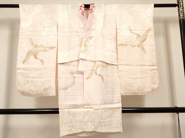 平和屋着物[]長襦袢　女の子　子供　袷　花車地紋　飛鶴　金彩　半衿刺繍　DABH5138ea