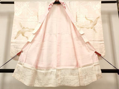 平和屋着物[]長襦袢　女の子　子供　袷　花車地紋　飛鶴　金彩　半衿刺繍　DABH5138ea