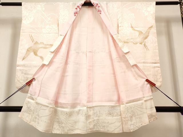 平和屋着物[]長襦袢　女の子　子供　袷　花車地紋　飛鶴　金彩　半衿刺繍　DABH5138ea