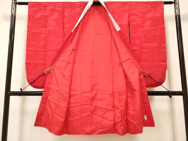 平和屋着物[]長襦袢　女の子　子供　袷　飛鶴地紋　猩々緋色　半衿刺繍　DABH5141ea