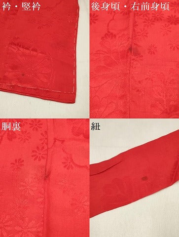 平和屋着物[]長襦袢　女の子　子供　袷　桐花鳥地紋　猩々緋色　DABH5142ea