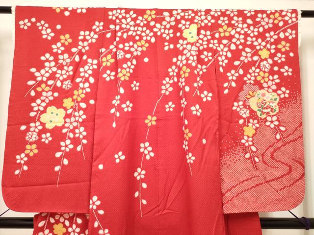 平和屋着物[]七五三　女の子　７歳　祝着　四つ身　枝垂れ桜　花鞠文　金彩　DABH5144ea
