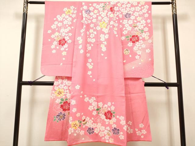 平和屋着物[]七五三　女の子　７歳　祝着　四つ身　舞桜文　金彩　DABH5145ea