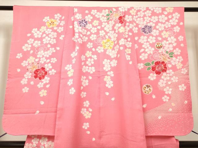 平和屋着物[]七五三　女の子　７歳　祝着　四つ身　舞桜文　金彩　DABH5145ea