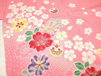 平和屋着物[]七五三　女の子　７歳　祝着　四つ身　舞桜文　金彩　DABH5145ea
