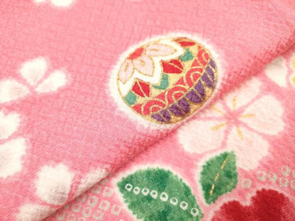 平和屋着物[]七五三　女の子　７歳　祝着　四つ身　舞桜文　金彩　DABH5145ea