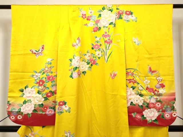 平和屋着物[]七五三　女の子　７歳　祝着　四つ身　舞蝶花鞠文　暈し染め　金彩　逸品　DABH5148ea