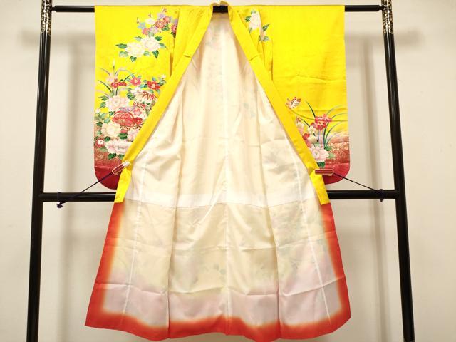 平和屋着物[]七五三　女の子　７歳　祝着　四つ身　舞蝶花鞠文　暈し染め　金彩　逸品　DABH5148ea