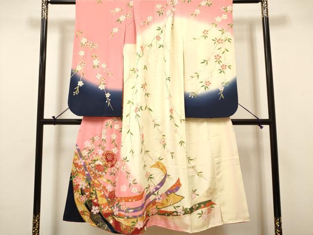 平和屋着物∵女の子　十三参り　子供　祝着　枝垂れ桜　熨斗花鞠文　暈し染め　金彩　逸品　DABH5149ea