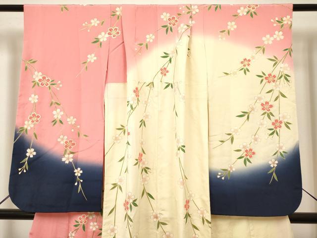 平和屋着物∵女の子　十三参り　子供　祝着　枝垂れ桜　熨斗花鞠文　暈し染め　金彩　逸品　DABH5149ea