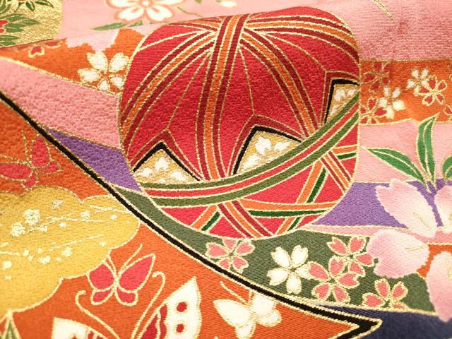 平和屋着物∵女の子　十三参り　子供　祝着　枝垂れ桜　熨斗花鞠文　暈し染め　金彩　逸品　DABH5149ea