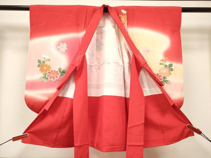 平和屋着物[]七五三　女の子　３歳　祝着　三つ身　御所車花文　暈し染め　金彩　逸品　DABH5150ea
