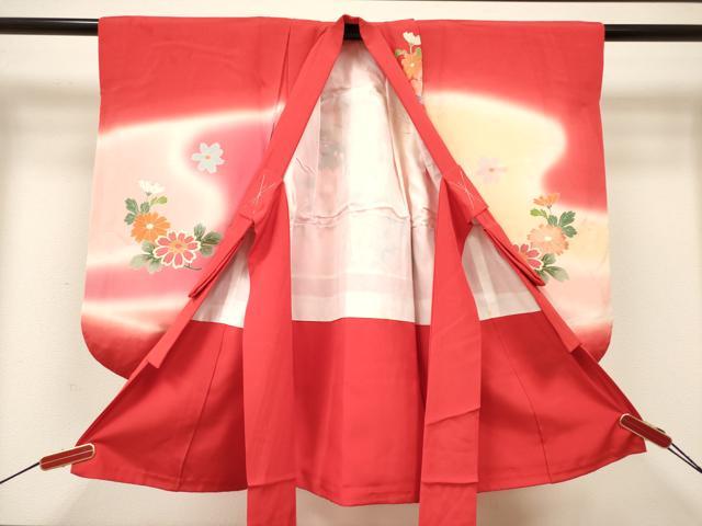 平和屋着物[]七五三　女の子　３歳　祝着　三つ身　御所車花文　暈し染め　金彩　逸品　DABH5150ea
