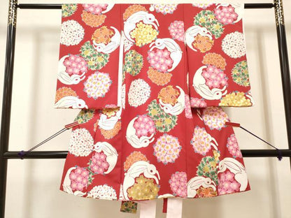 平和屋着物[]お宮参り　女の子　祝着　産着　初着　のしめ　花うさぎ　金彩　洗える着物　DABH5151ea