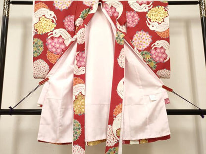 平和屋着物[]お宮参り　女の子　祝着　産着　初着　のしめ　花うさぎ　金彩　洗える着物　DABH5151ea