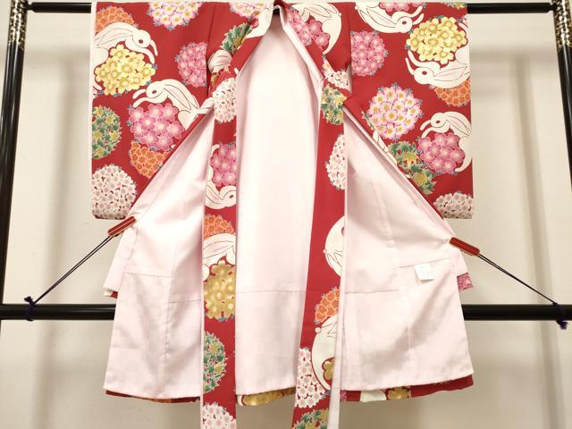 平和屋着物[]お宮参り　女の子　祝着　産着　初着　のしめ　花うさぎ　金彩　洗える着物　DABH5151ea