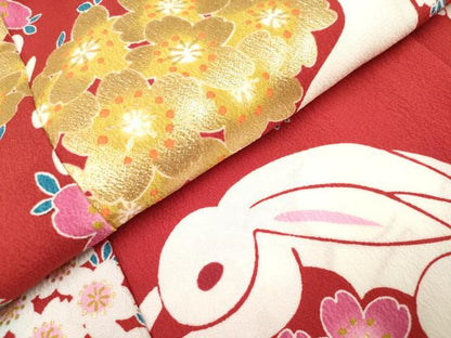 平和屋着物[]お宮参り　女の子　祝着　産着　初着　のしめ　花うさぎ　金彩　洗える着物　DABH5151ea