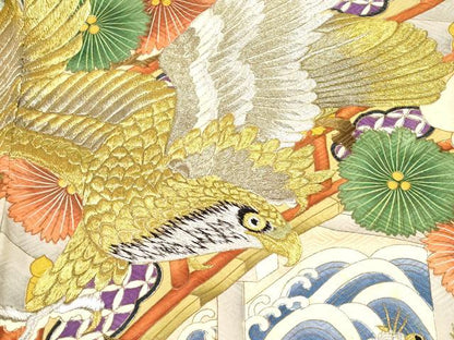 平和屋着物[]お宮参り　男の子　祝着　産着　初着　のしめ　刺繍　鷹　鷲　唐獅子　金彩　逸品　DABH5152ea