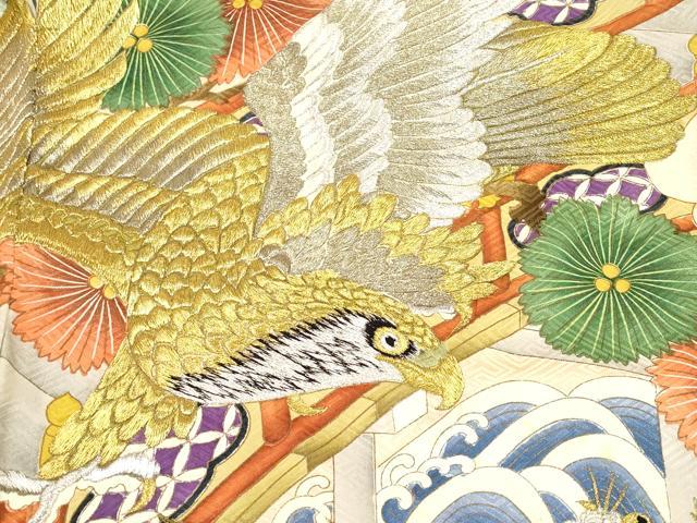 平和屋着物[]お宮参り　男の子　祝着　産着　初着　のしめ　刺繍　鷹　鷲　唐獅子　金彩　逸品　DABH5152ea