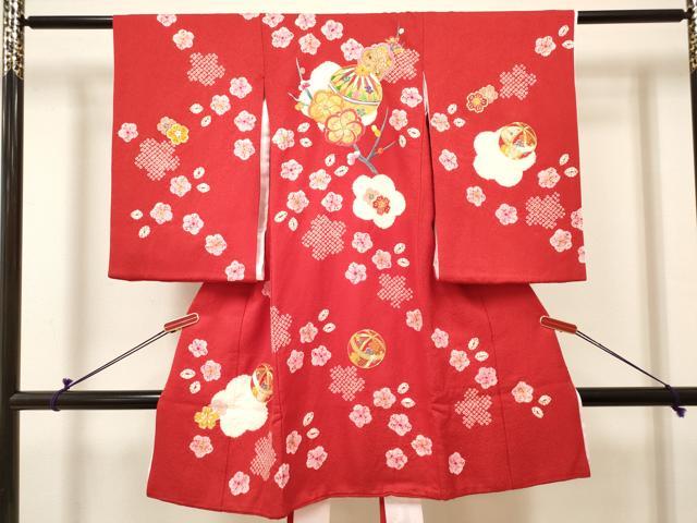 平和屋着物[]お宮参り　女の子　祝着　産着　初着　のしめ　駒刺繍　絞り　花鞠文　金彩　逸品　DABH5153ea