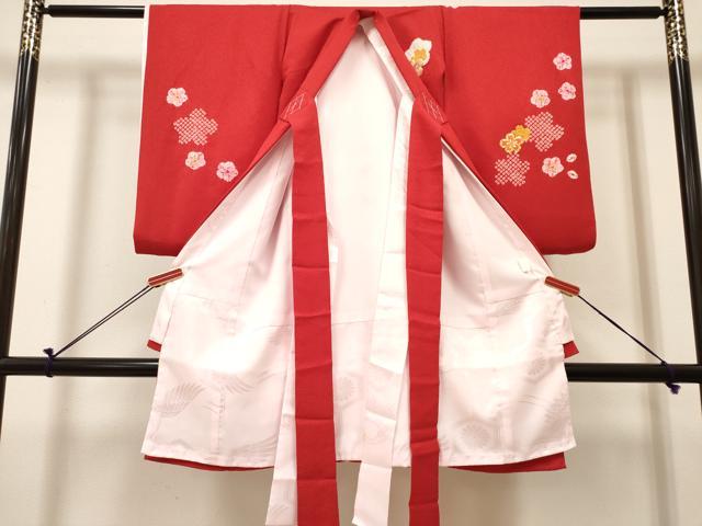 平和屋着物[]お宮参り　女の子　祝着　産着　初着　のしめ　駒刺繍　絞り　花鞠文　金彩　逸品　DABH5153ea
