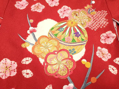 平和屋着物[]お宮参り　女の子　祝着　産着　初着　のしめ　駒刺繍　絞り　花鞠文　金彩　逸品　DABH5153ea